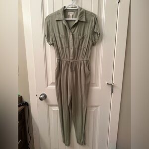 Jessica Simpson Olive Green Linen Blend Jumpsuit